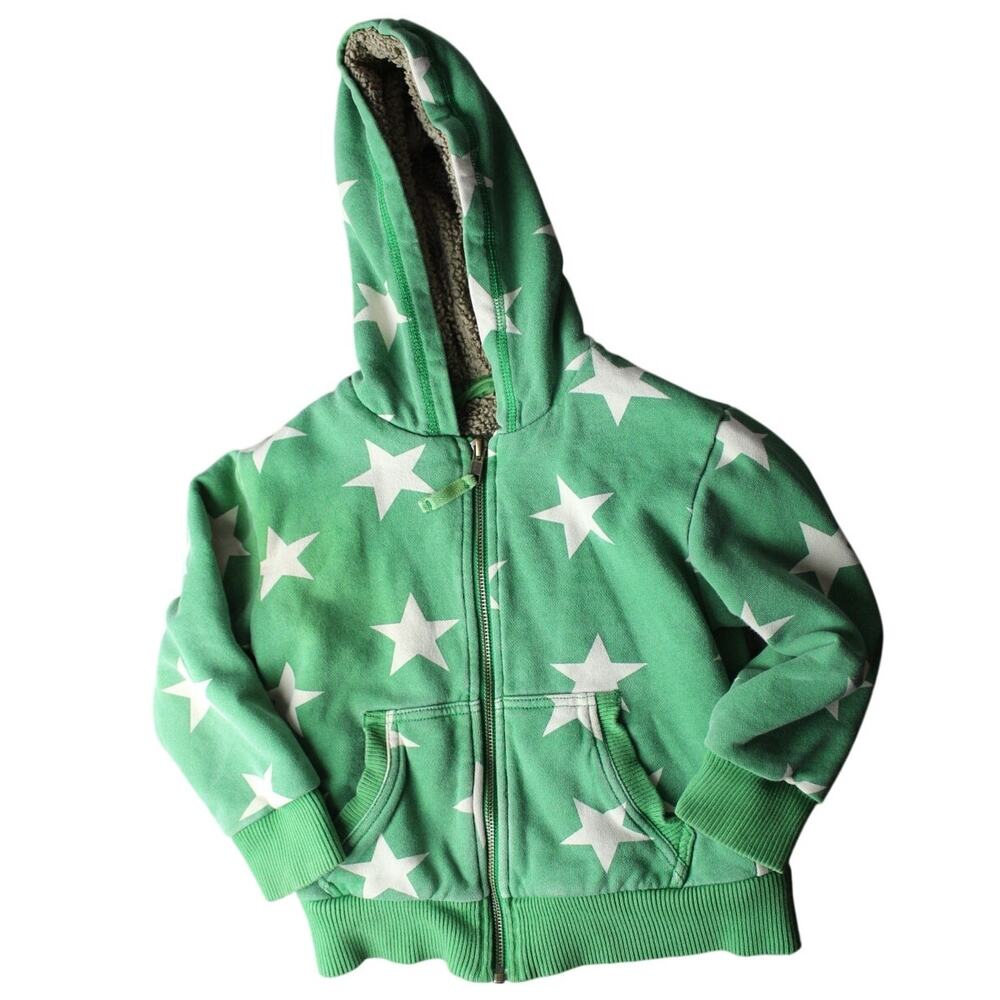 Mini Boden star hoodie 3/4y Sherpa lined warm thick green full zip funky shabby - Picture 2 of 6